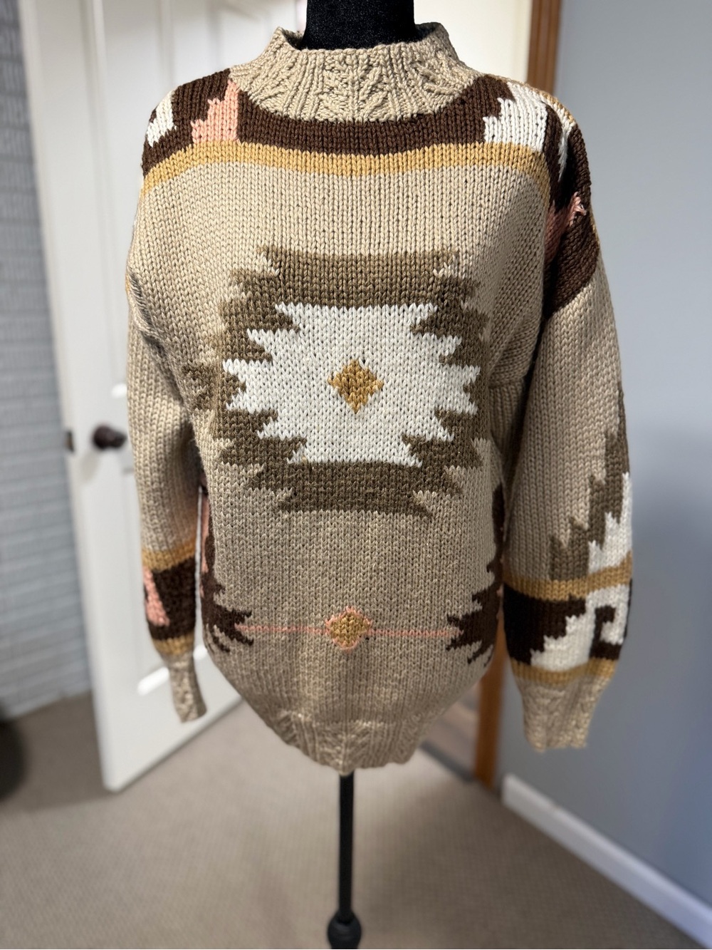 Outback Red Vintage Aztec Women’s Chunky Knit Sweater Large Vintage Style T101